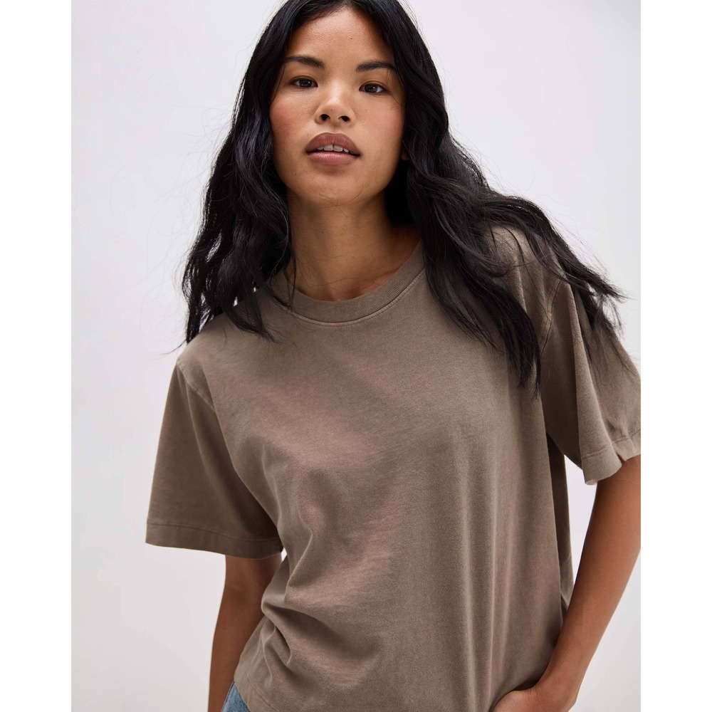 Andie Womens Relaxed Crop Tee - Pigment Dye Jersey - Warm Grey Size SWARM GREY /